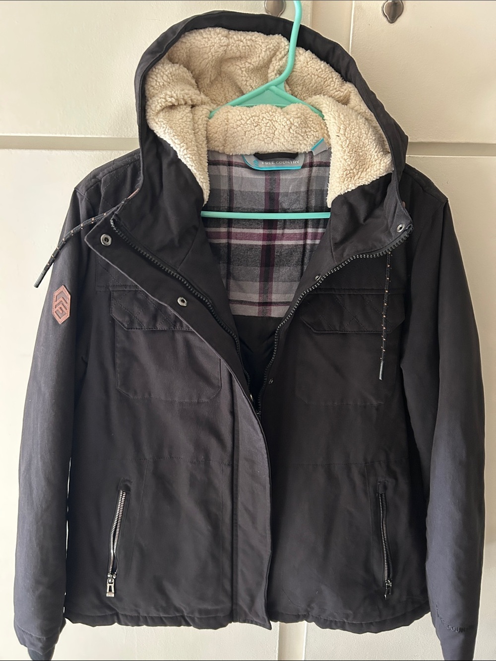 Free Country Black Hooded Sherpa-Lined Field Jacket